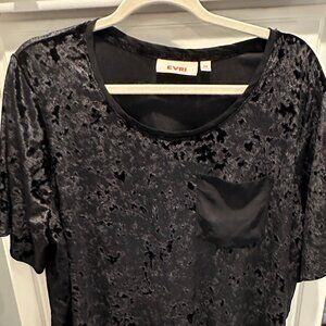 Womens PLUS EVRI 2X Black Crushed Velvet Stretchy Short Sleeved Top